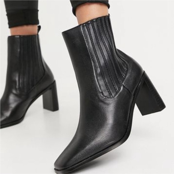 ASOS - RAID Black Ankle Boots faux leather Chelsea boots booties - Picture 1 of 7